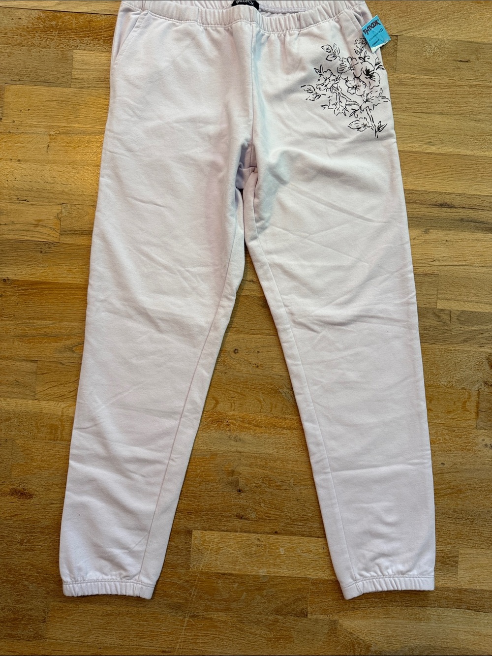 Wildfox Light Pink Joggers with Black Floral Accent